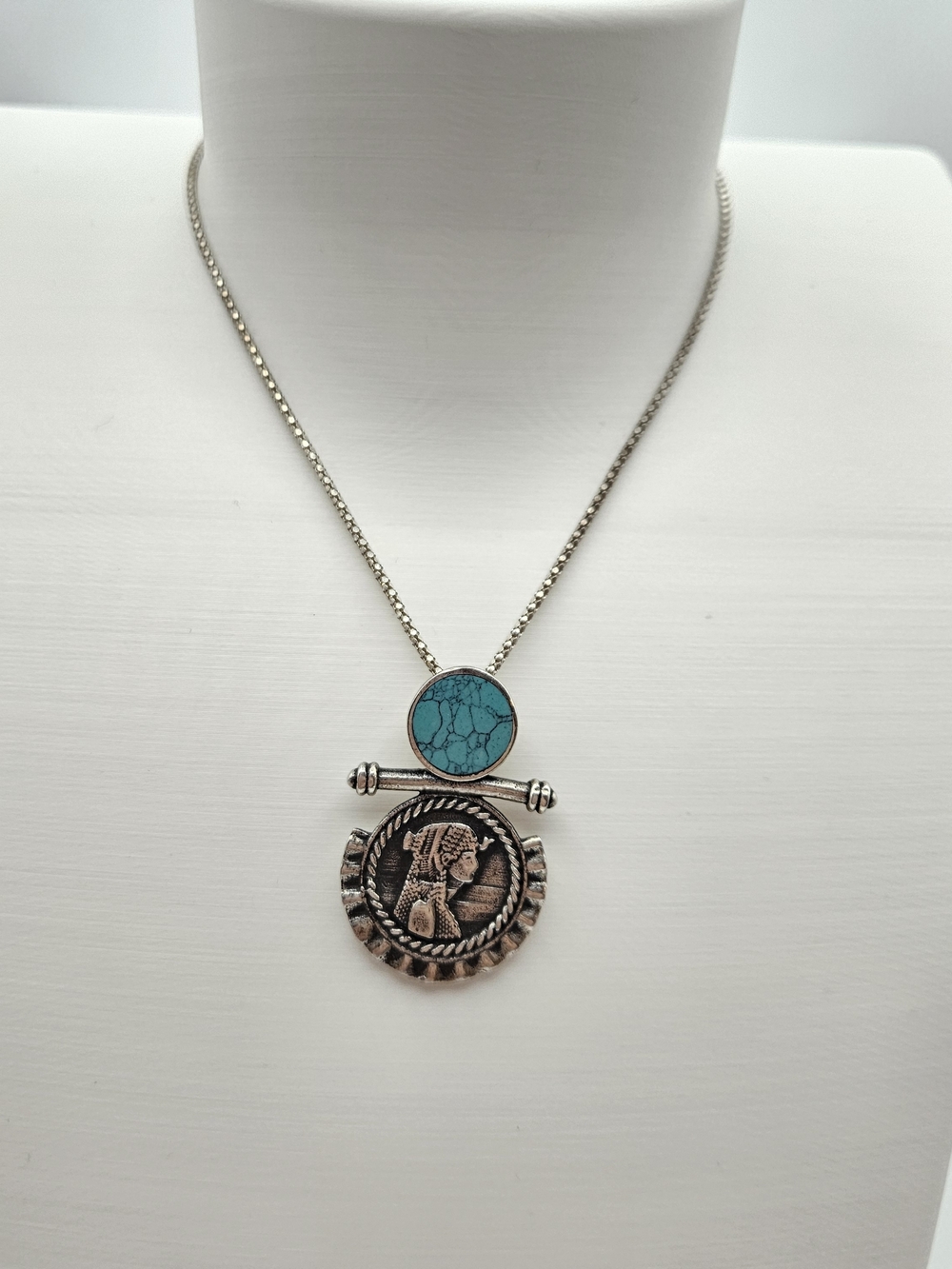 Egyptian Sterling Silver Necklace with Turquoise Stone Pendant - Women Jewelry